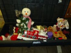Large Plastic Storage Bin and Contents of Christmas Decorations