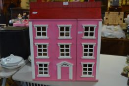 Pink Painted Dolls House with Wooden Furniture