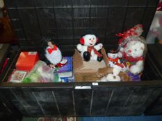 Large Plastic Storage Bin and Contents of Christmas Decorations; Soft Toys, Nativity, etc.