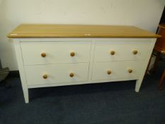 White and Light Oak Four Drawer Side Cabinet