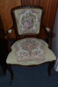 Walnut Framed Armchair with Tapestry Upholstered Seat