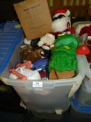 Two Plastic Storage Boxes Containing Soft Toys and Christmas Decorations