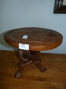 Small Carved Teak Circular Footstool