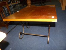 Square Coffee Table with Oak Top and Wrought Metal Base