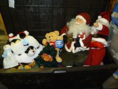 Large Plastic Storage Bin and Contents of Christmas Decorations
