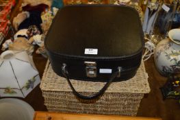 Black Leather Vanity Case and Wicker Box