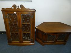 Oak Wall Mounted Corner Display Unit with Leaded Doors, and a TV Unit