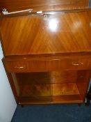 Walnut Veneered Bureau with Glass Sliding Doors