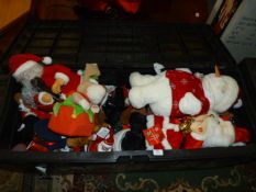 Large Plastic Storage Bin and Contents of Soft Toy Christmas Decorations