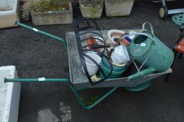 Galvanised Wheelbarrow with Contents of Plant Pots etc.