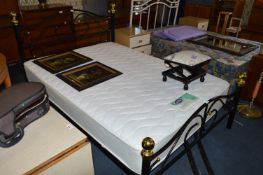 Black Tubular Metal & Brass Double Bed with Silent Night Memory Foam Mattress