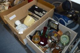 Two Boxes Containing Glassware, Vases, Pottery Part Tea Sets, Sandwich Toaster, etc.