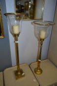 Two Brass Uplight Candle Stands