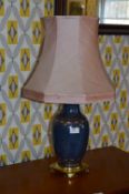 Blue & Gilt Pottery Table Lamp with Shade