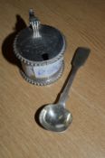 Hallmarked Silver Mustard Pot and Silver Spoon - 64g Approx