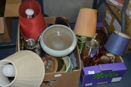 Box Containing Pottery Fruit Bowls, Table Lamps, Kettles, etc.