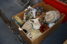Box Containing Pottery, Part Tea Sets, Vases, Ornaments, Reading Glasses, etc.