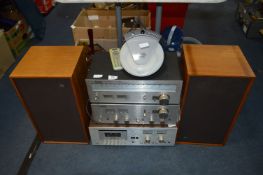 Sony Stereo Hi Fi System; ST11L Tuner, TA11 Amplifier, Akai Tape Deck and Wharfedale Speakers