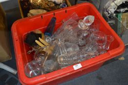 Box of Glassware; Drinking Glassware, Decanters, Vases, etc.