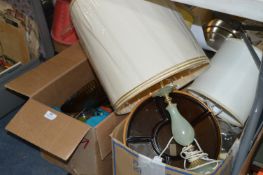 Two Boxes of Glassware, Ornaments, Cutlery, Table Lamp, Lazy Susan, etc.