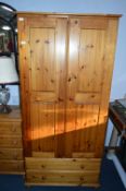 Pine Double Door Wardrobe with Two Drawers