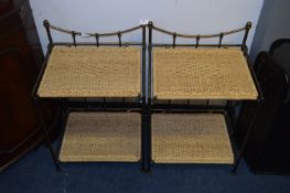 Pair of Wrought Metal Cane Shelved Side Cabinets