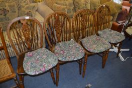 Set of Four Oak and Elm Wheelback Dining Chairs