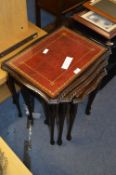 Mahogany Nest of Three Tables with Leather Inlet Tops