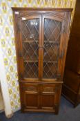 Oak Lead Glazed Corner Display Cabinet