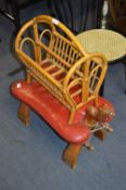 Carved Wood Camel Stool and a Bamboo Magazine Rack