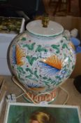 Large Painted Pottery Table Lamp
