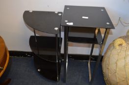 Black Glass & Chrome Corner Shelf and Side Table