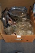 Box Containing Glassware, Cake Plates, Fruit Bowls, Stainless Steel Ware, Condiments, etc.