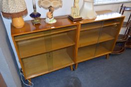 Pair of Light Oak Bookcases with Sliding Glass Doors