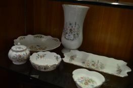Collection of Aynsley Pottery; Vase, Bowl and Dishes