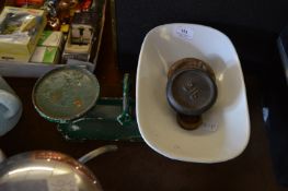 Green Painted Cast Iron Scales with Enamel Pan