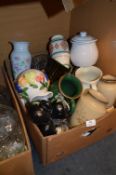 Box Containing Jugs, Vases, Glass Fruit Bowls, etc.
