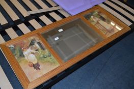 Pine Framed Over Mantel Mirror with Prints