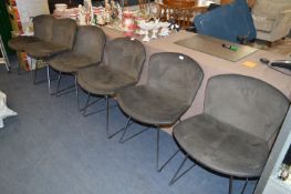 Set of Six Suede Leather Dining Chairs on Chrome Bases