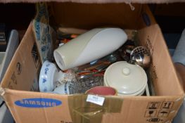 Box Containing Part Tea Set, Cutlery, Vase etc