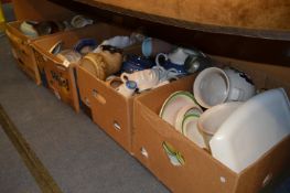 Four Boxes Containing a Large Quantity of Pottery; Dinnerware, Jugs, Vases, etc.