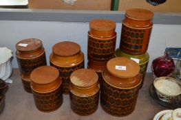Nine Hornsea Pottery Storage Jars with Lids
