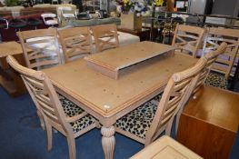 Bleach Yew Wood Extending Dining Table with Six Chairs and Two Carvers (to match lot 510)