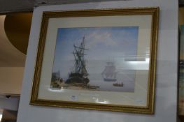 Gilt Framed Print Ship in Dutch Estuary