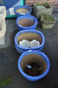 Four Large Blue Planters