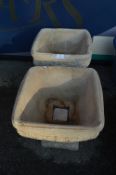 Pair of Garden Limestone Urns with Rose Decoration