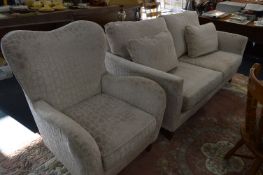 Cream Pattern Two Seat Sofa and Armchair
