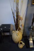 Large Floor Vase with Artificial Flowers and a Jug