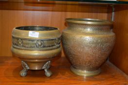 Indian Brass Jardiniere and Another Brass Jardiniere