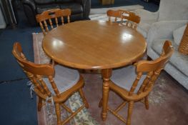 Walnut Effect Circular Topped Drop Leaf Dining Table with Four Stickback Chairs